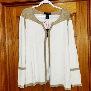 MIDNIGHT VELVET Sweater Cardigan Ivory Metallic Gold Contrast PLUS 2X Holiday